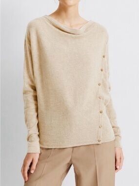 Club Monaco Soft Button-Trim Cashmere Crewneck Sweater
